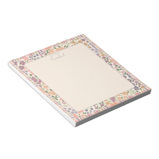 Pastel Plaid Floral Notepad with Personalization ノートパッド (アングル)