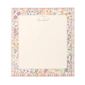 Pastel Plaid Floral Notepad with Personalization ノートパッド (正面)