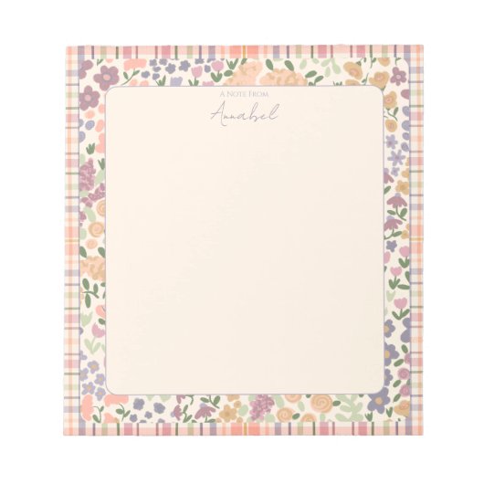 Pastel Plaid Floral Notepad with Personalization ノートパッド (正面)