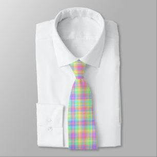 Pastel Plaid Men's Yellow Blue Green Purple ネクタイ