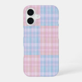 Pastel Plaid Pink and Blue Checkerboard Phone Case iPhone 16ケース (裏面)