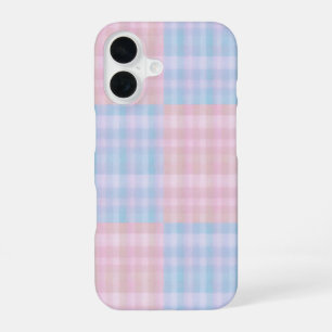 Pastel Plaid Pink and Blue Checkerboard Phone Case iPhone 16ケース