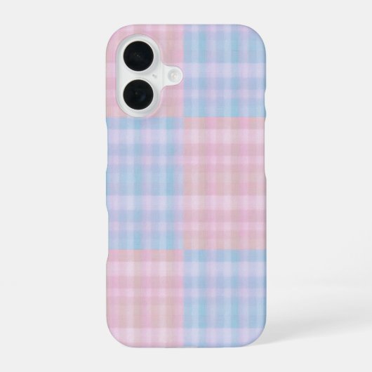 Pastel Plaid Pink and Blue Checkerboard Phone Case iPhone 16ケース (裏面)