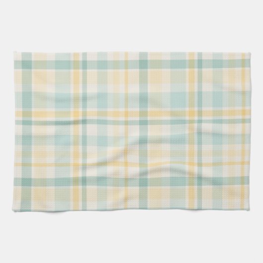 Pastel Plaid - yellow teal cream キッチンタオル (横)