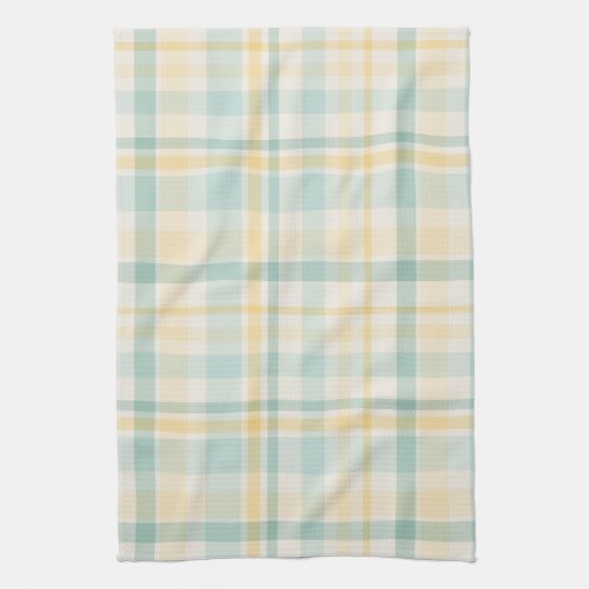 Pastel Plaid - yellow teal cream キッチンタオル (縦)