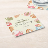 Pastel Playful Christmas Cookie Exchange Party スクエアペーパーコースター (アングル)