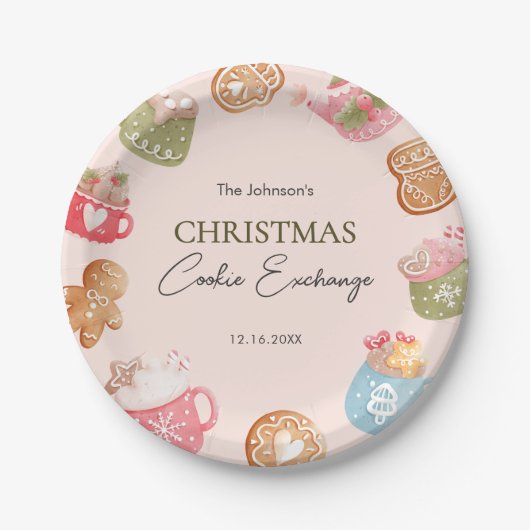 Pastel Playful Christmas Cookie Exchange Party ペーパープレート (正面)