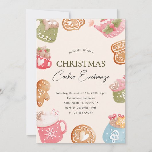 Pastel Playful Christmas Cookie Exchange Party  招待状 (正面)