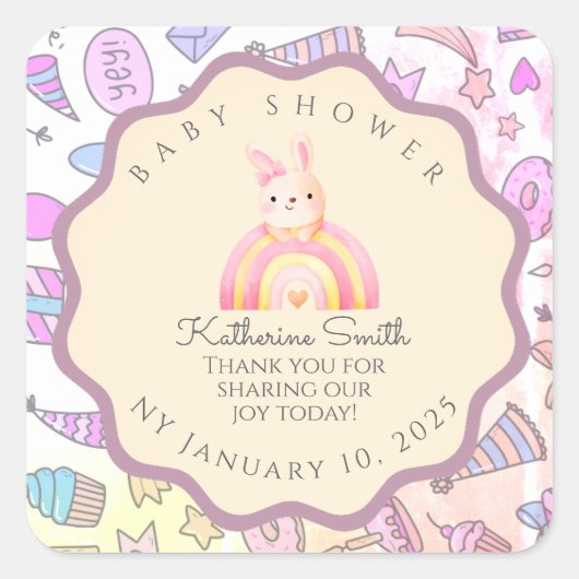 PASTEL Playful Icons Personal Touches babyshower スクエアシール (正面)