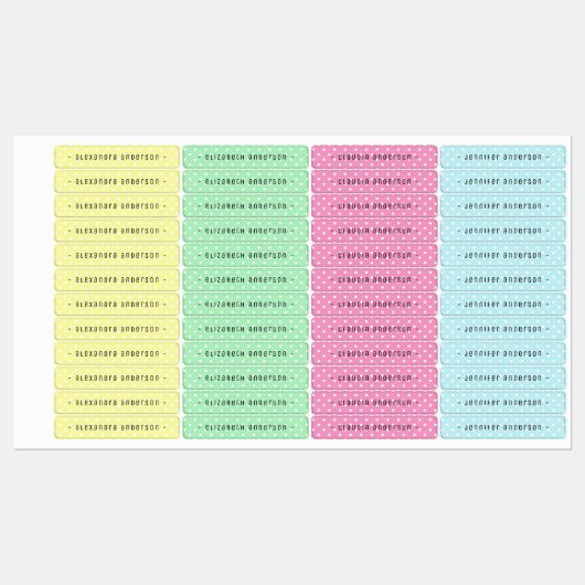 Pastel Polka Dot Kids Name Label ラベル (シート)