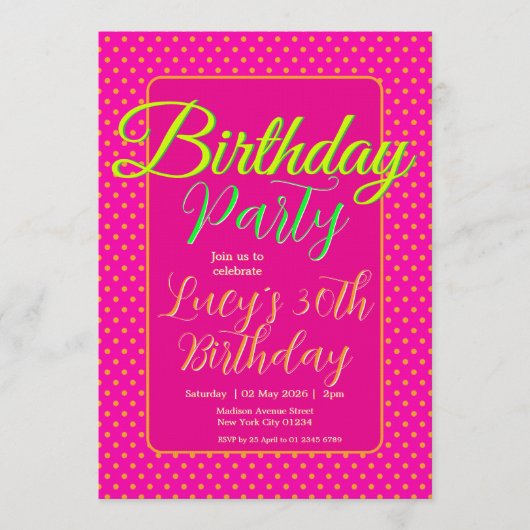 Pastel Polka Dots Birthday Party 招待状 (正面)