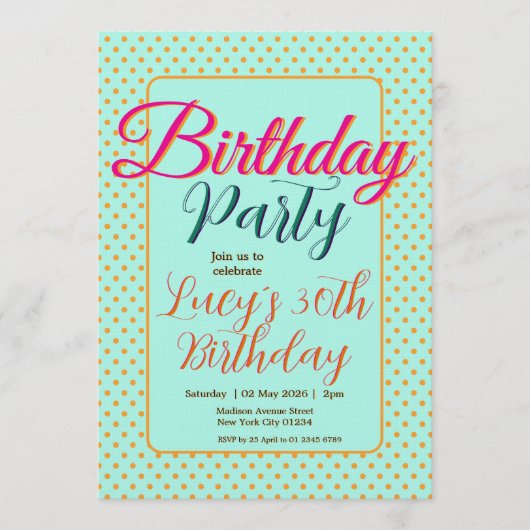 Pastel Polka Dots Birthday Party 招待状 (正面)