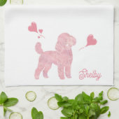 Pastel Poodle Silhouette Valentine Custom Name キッチンタオル (折り畳み)