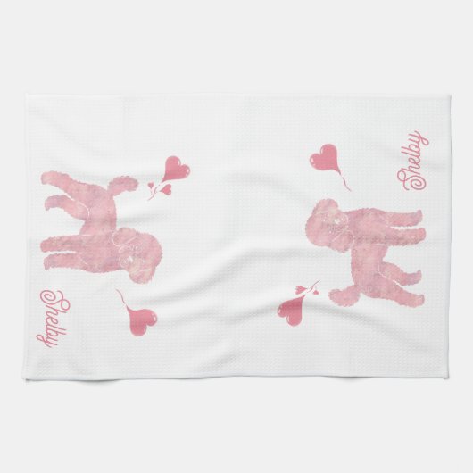 Pastel Poodle Silhouette Valentine Custom Name キッチンタオル (横)