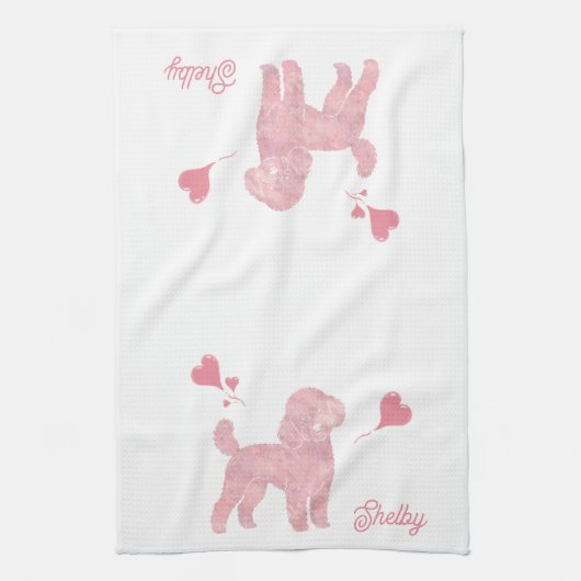 Pastel Poodle Silhouette Valentine Custom Name キッチンタオル (縦)