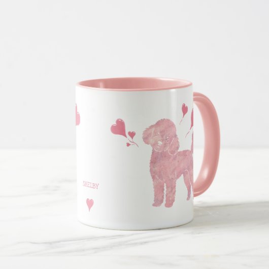 Pastel Poodle Valentine Gift Mug with Custom Name マグカップ (正面右)