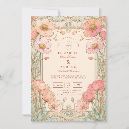 Pastel Poppy Garden Wedding 招待状 (正面)