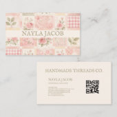 Pastel Pretty Girly Blush Pink Quilt Patchwork 名刺 (正面/裏面)