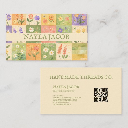 Pastel Pretty Girly Green Purple Quilt Patchwork  名刺 (正面/裏面)