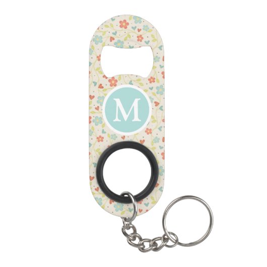 Pastel Pretty Spring Floral Pattern Monogram キーホルダー栓抜き (裏面)