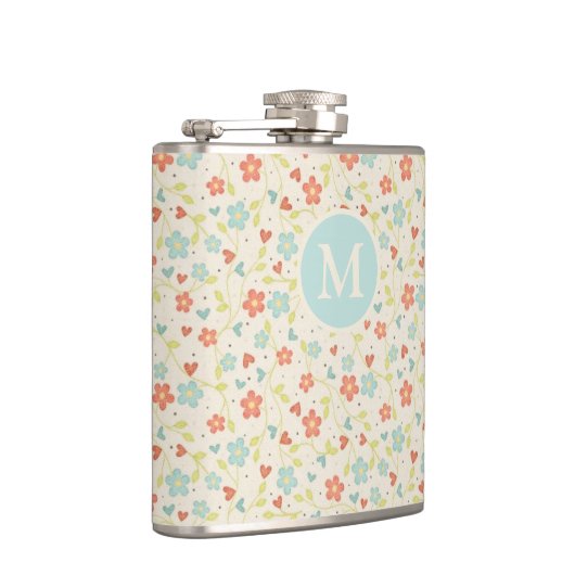 Pastel Pretty Spring Floral Pattern Monogram フラスク (右)