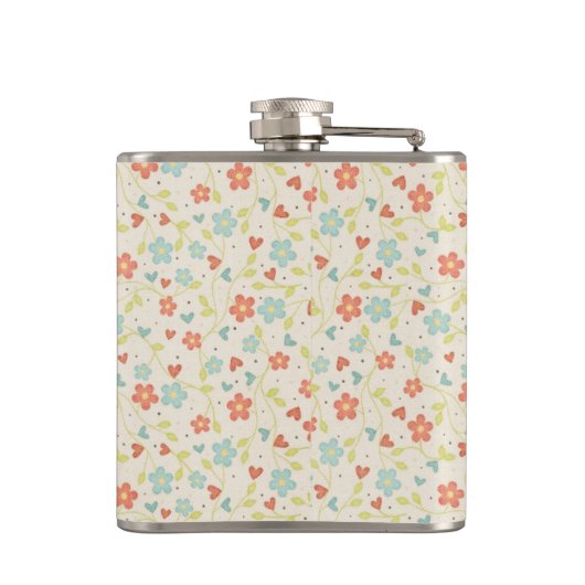 Pastel Pretty Spring Floral Pattern Monogram フラスク (裏面)