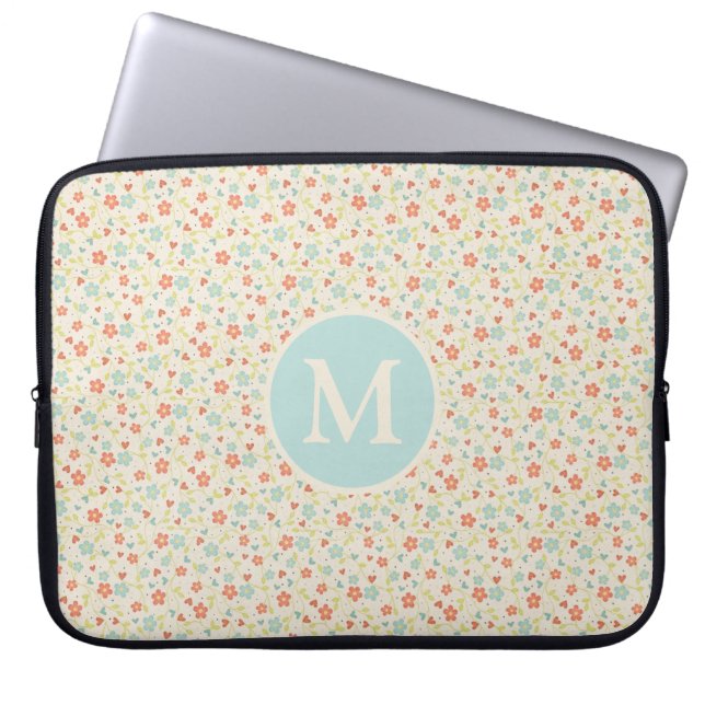 Pastel Pretty Spring Floral Pattern Monogram ラップトップスリーブ (正面)