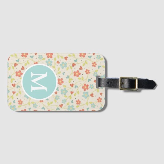 Pastel Pretty Spring Floral Pattern Monogram Lugga ラゲッジタグ (正面横)