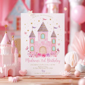 Pastel Princess Castle Butterfly Flower Birthday 招待状