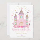 Pastel Princess Castle Butterfly Flower Birthday 招待状 (正面)