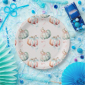 Pastel Pumpkin and Bow Gender Reveal Charger Plate ペーパープレート (パーティー)