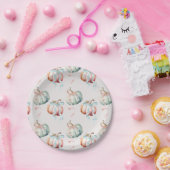 Pastel Pumpkin and Bows Gender Reveal Paper Plate ペーパープレート (パーティー)