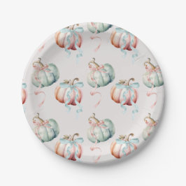 Pastel Pumpkin and Bows Gender Reveal Paper Plate ペーパープレート