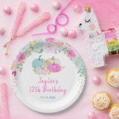 Pastel Pumpkins Floral Birthday Party ペーパープレート (パーティー)