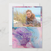 Pastel Purple Agate Photo Border 30th Birthday 招待状 (正面)