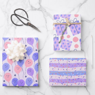 Pastel Purple Balloon, Polka Dot, and Stripe ラッピングペーパーシート