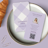 Pastel Purple Gingham Bakery Vertical QR Photo 名刺