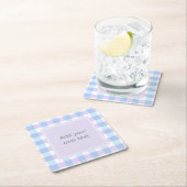 Pastel Purple Gingham Custom Text スクエアペーパーコースター (インサイチュ)