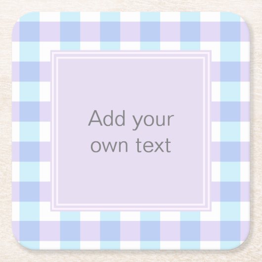 Pastel Purple Gingham Custom Text スクエアペーパーコースター (正面)