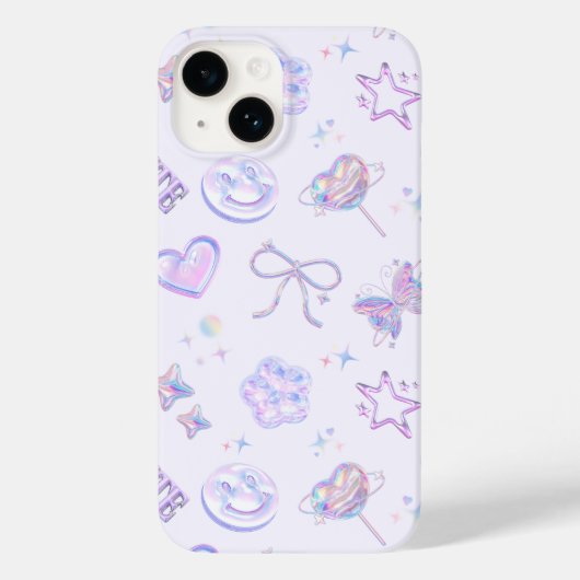 Pastel Purple Holographic Y2K Kitsch Jelly Pattern Case-Mate iPhoneケース (裏面)