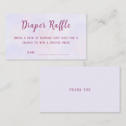 Pastel Purple Pink Baby Shower Diaper Raffle エンクロージャーカード (正面/裏面)