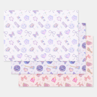 Pastel Purple Pink Y2K Aesthetic Kitsch Pattern ラッピングペーパーシート