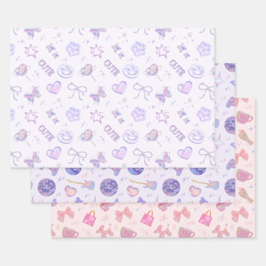 Pastel Purple Pink Y2K Aesthetic Kitsch Pattern ラッピングペーパーシート (セット)