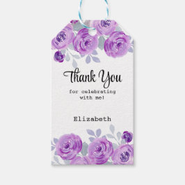 Pastel Purple Rose Floral Greenery Thank You ギフトタグ