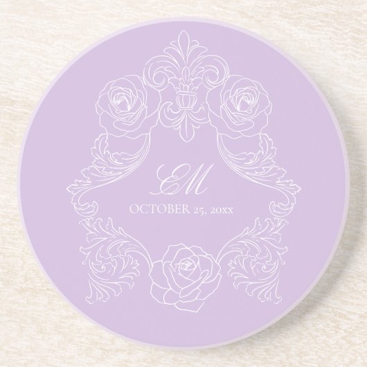 Pastel Purple Victorian Wedding Crest Monogram コースター (正面)