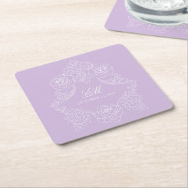 Pastel Purple Victorian Wedding Monogram Crest スクエアペーパーコースター