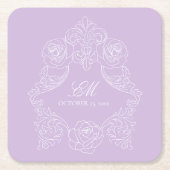 Pastel Purple Victorian Wedding Monogram Crest スクエアペーパーコースター (正面)