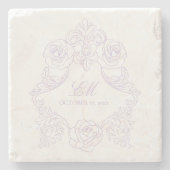 Pastel Purple Victorian Wedding Monogram Crest ストーンコースター (正面)