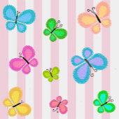 Pastel Quilty Butterflies on Blue White Stripe ランバークッション