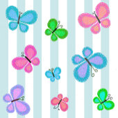 Pastel Quilty Butterflies on Blue White Stripe ランバークッション